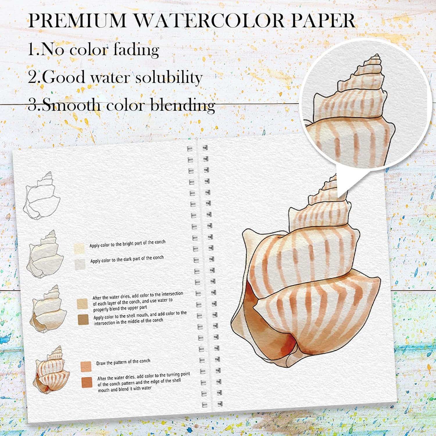 Watercolor Workbook, Watercolor Workbook Paint Book Beginner Friendly, 12 Different Patterns Stress-Relieving Art Crafts for Creative Exploration Gift for Women Adults Teens (Seaside, 1)