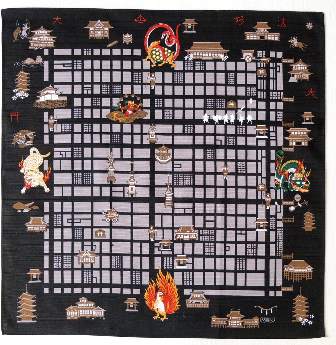 Furoshiki Wrapping Cloth Map of Old Kyoto Motif Japanese Fabric 50cm