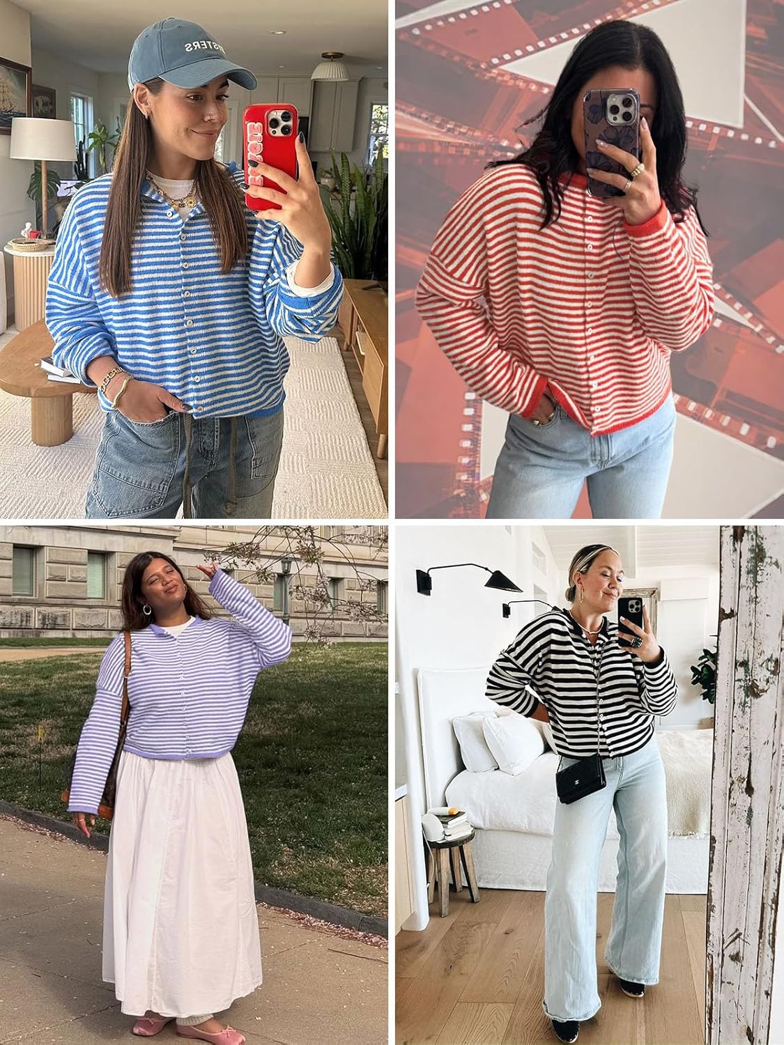 Saodimallsu Womens Striped Cardigan Casual Long Sleeve Open Front Button Down Loose Knit Lightweight Fall Sweaters - Image 6