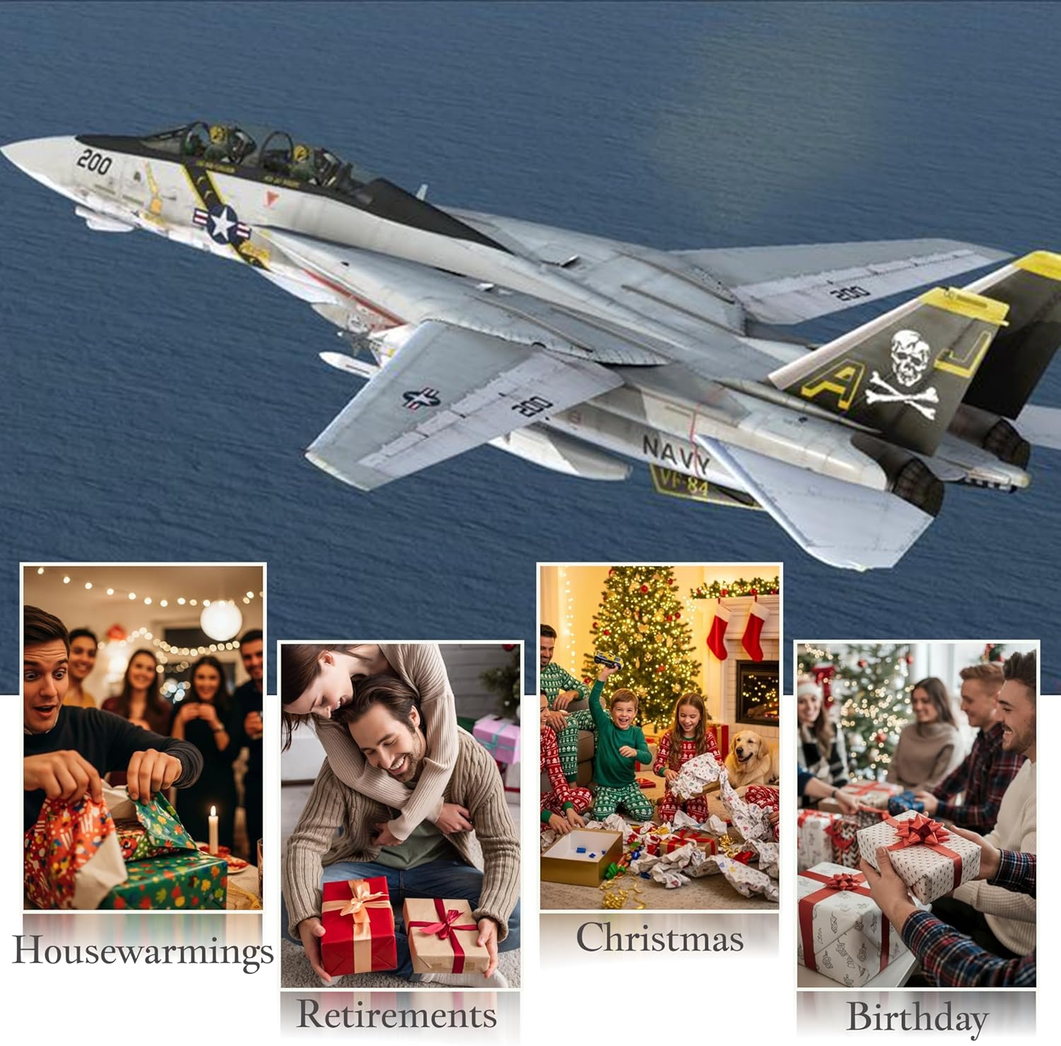 F-14 Tomcat Die-cast Airplanes-1/100 Scale Jolly Rogers Tail Metal Aircraft Model for Collector, Aviation Enthusiast-Premium Collectiable with Display Stand