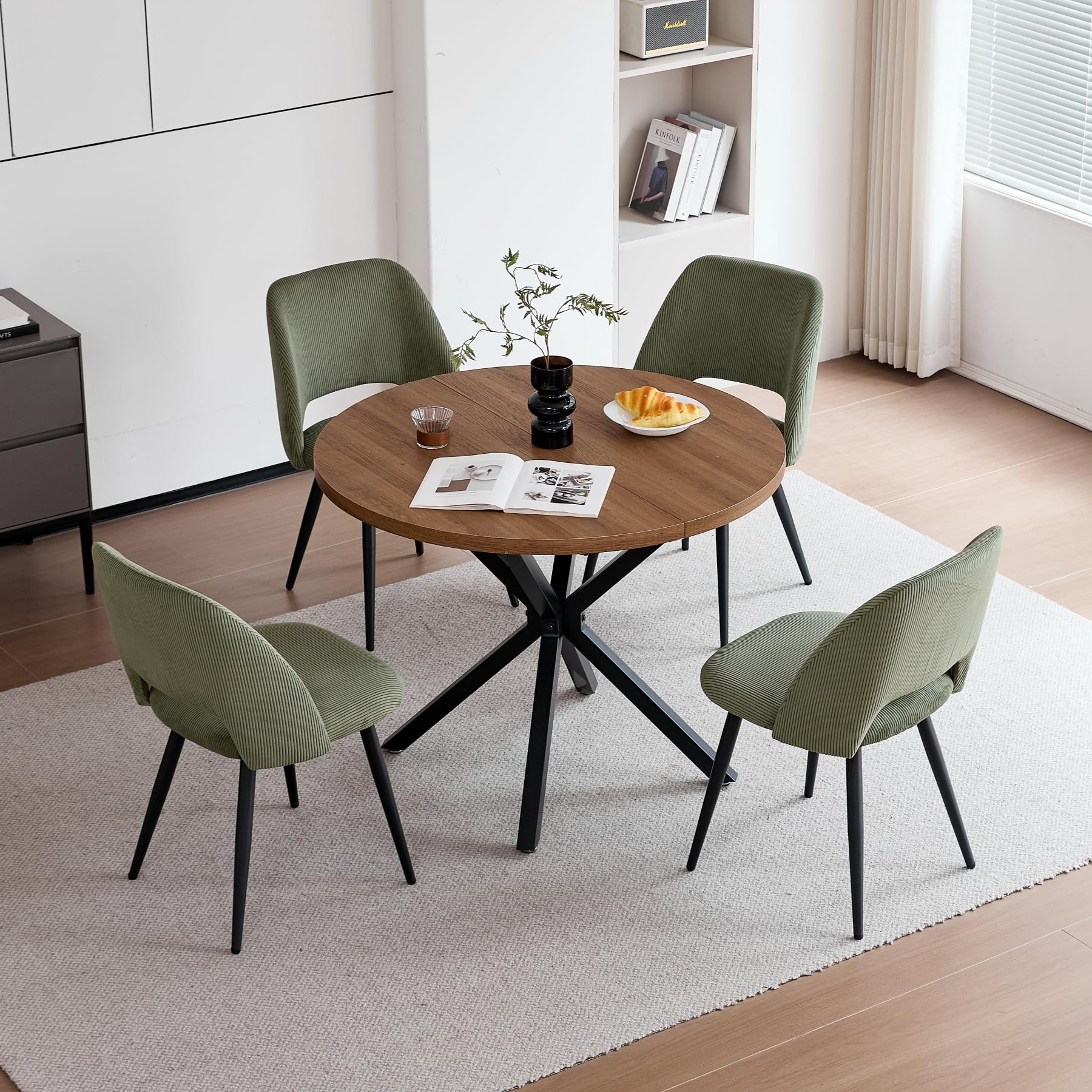 GrandCA HOME Lot de 4 Chaises de Salle à Manger Modernes, Dossier Creux en Velours Côtelé, Rembourrées, pour Salle à Manger, Cuisine, Salon et Chambre (Vert)