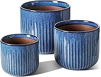 Vista 1 de LE TAUCI Juego de 3 macetas de cerámica estriada de 8.3/7/5.7 pulgadas de cilindro reactivo azul océano con tapón de drenaje y malla, macetas