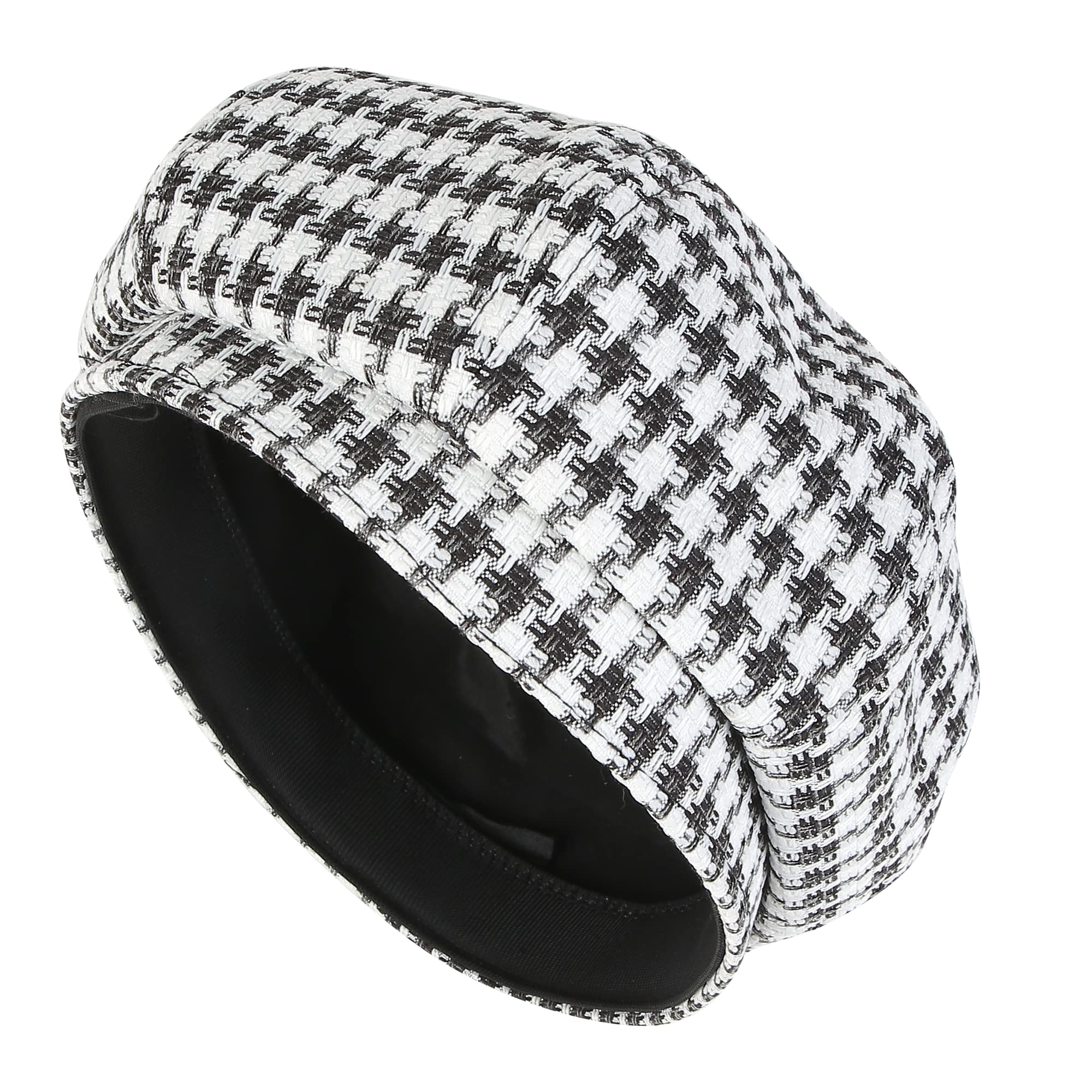 iSWEVEN French Beret Cap All Season Unisex Artist Newsboy Hats, Ascot Cotton British Style Adjustable Women's Caps, WBC8112A (White-Black, Free Size) - Image 2 thumbnail