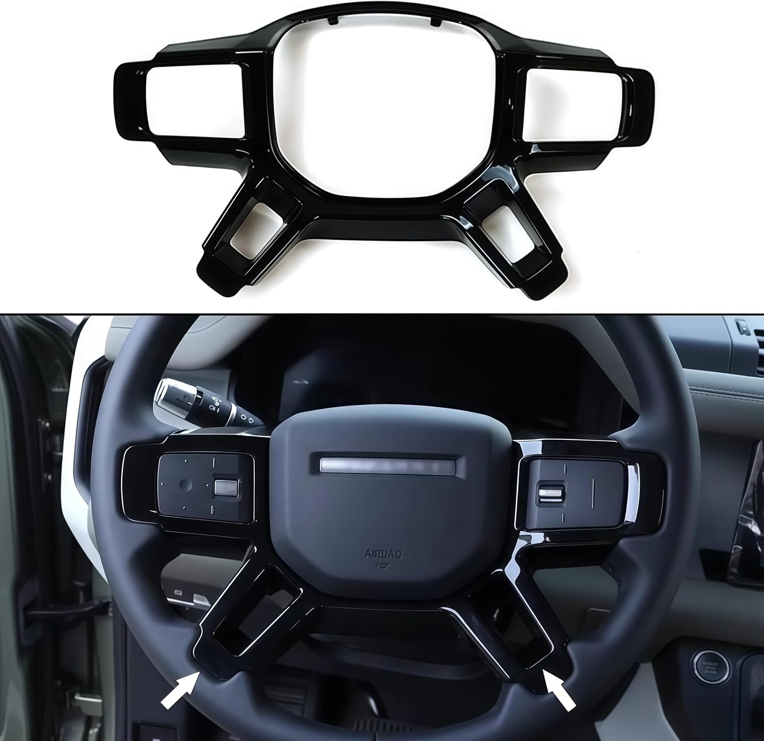 Steering Wheel Frame Decoration Cover Trim Fit for Defender 90 110 130 2020-2025 ABS Interior Defender Accessories Bright Black