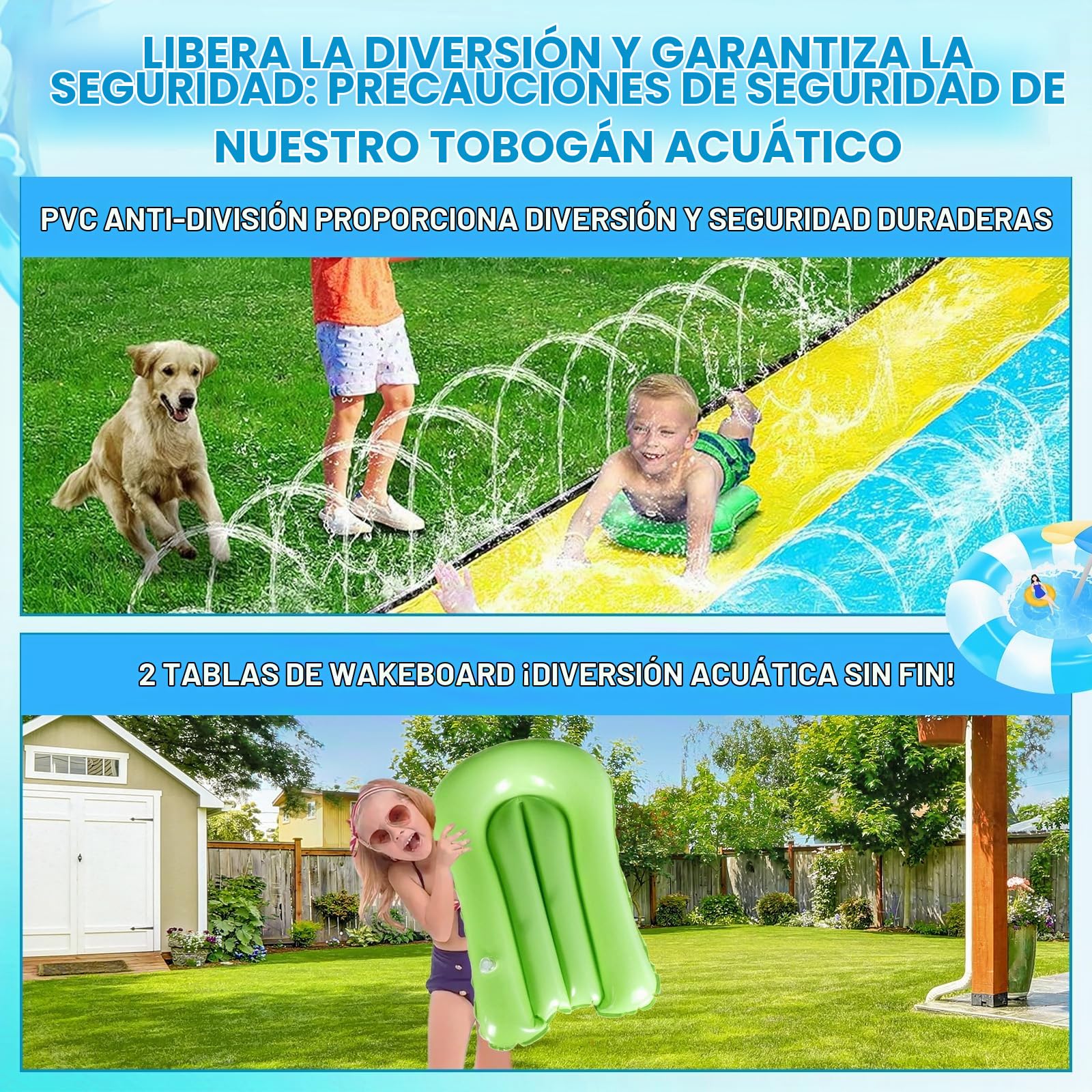 Tobogán Deslizante De Agua De 15,7 Pies / 480 Cm Con 2 Tablas Deslizantes