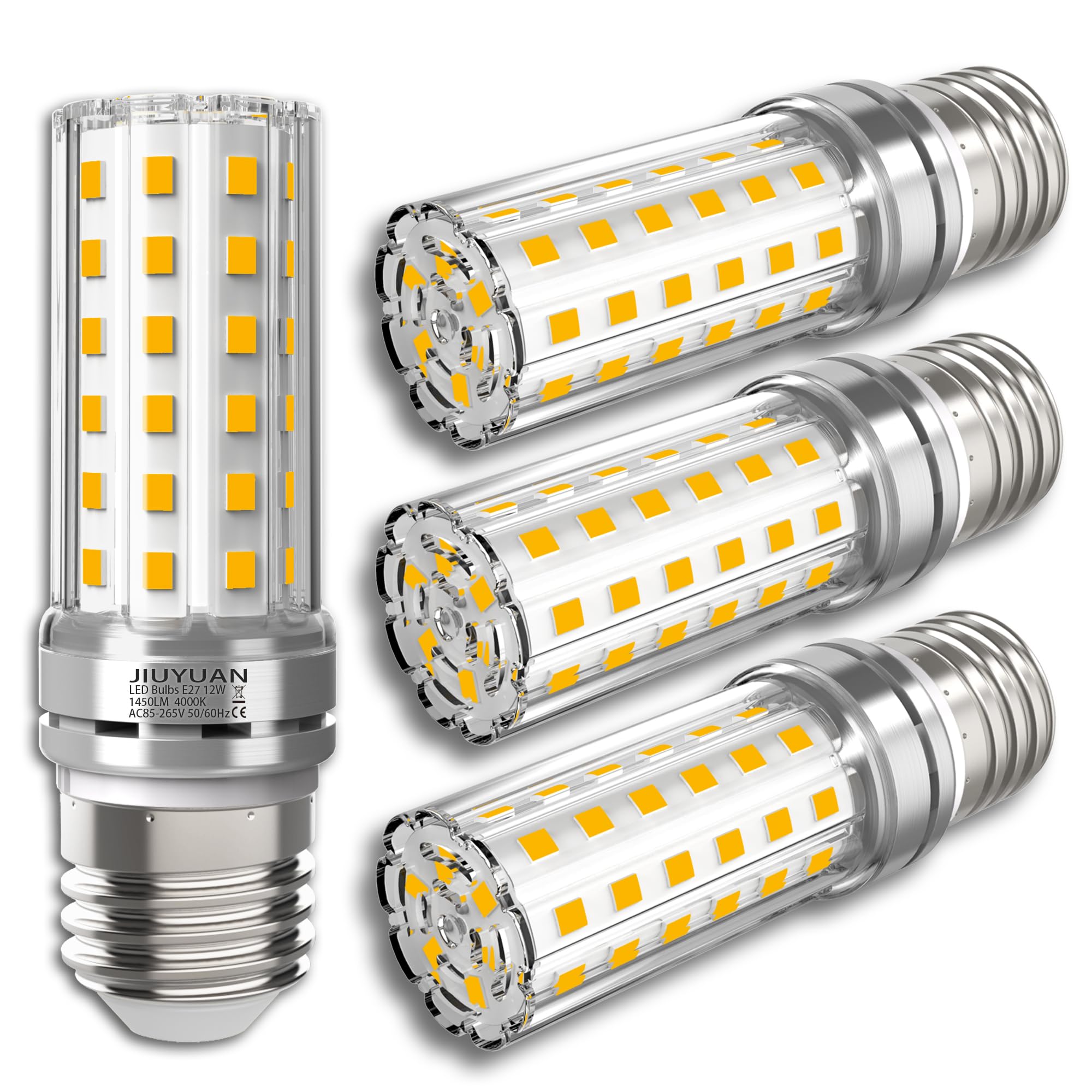 JIUYUAN Lampadina LED E27 12W 1450LM, 4000K Bianco Neutro Lampadine a LED di mais, E27 LED Lampadina 100W equivalenti a incandescenza, Non Dimmerabile-4 pezzi
