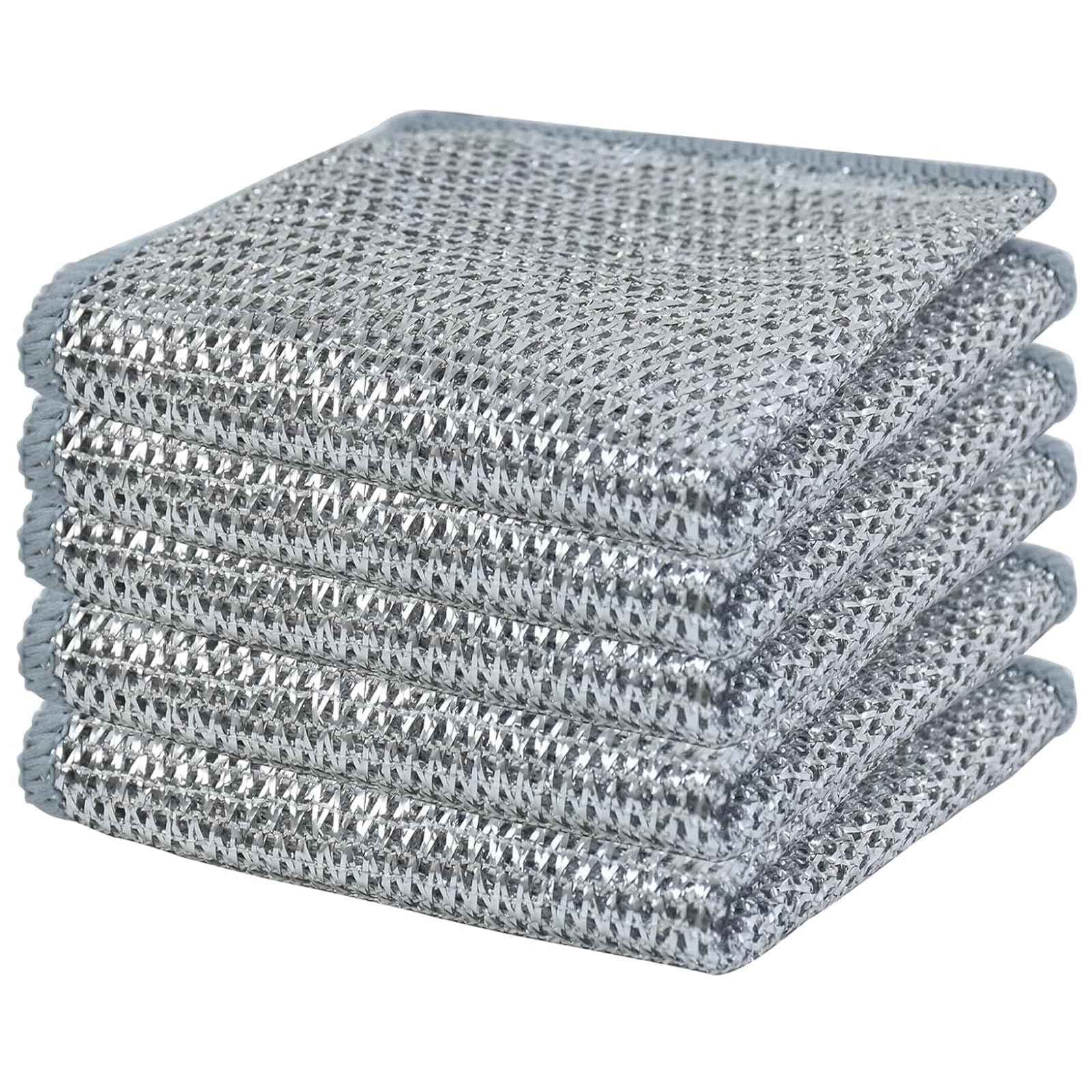 OONOYWOO 5 Pcs Wire Dishwashing Rag, Multipurpose Wire Dishwashing Rags, Double Stainless Steel Scrubber, Wet or Dry for Cleaning Dishes,Pots,Sinks