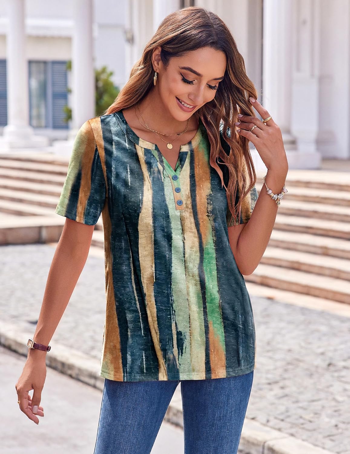 Zeagoo Womens Summer Tops Casual Short Sleeve V Neck Shirts Business Dressy Work Blouses - Image 3