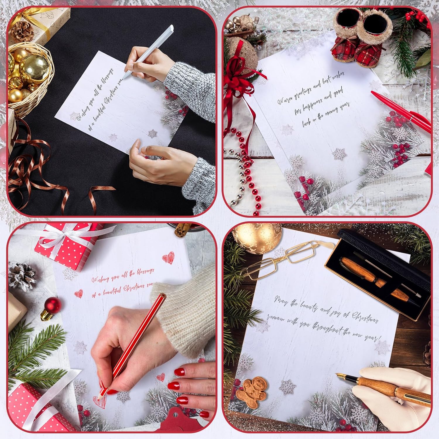80 Sets Christmas Stationery Paper with Envelopes 8.5 x 11 Inch Christmas Holiday Paper Envelopes for Holiday Events Notes Invitation Office(Woodsy Pine)