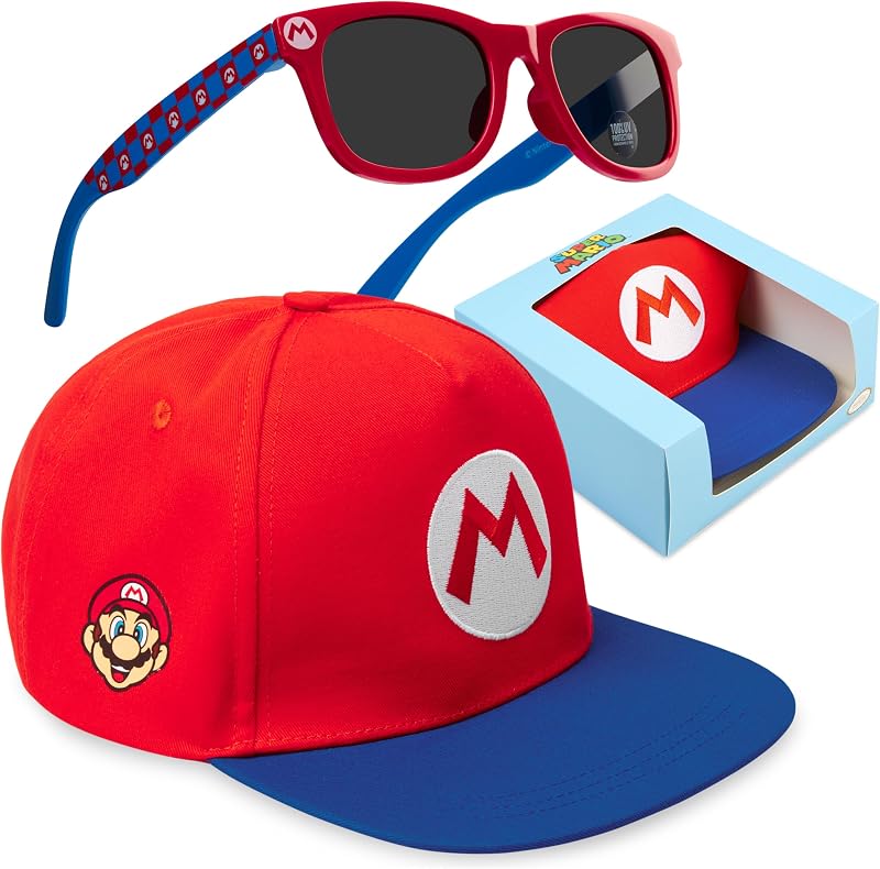 Get Trend Super Mario Cappello Baseball Occhiali da Sole Bambino Set, Protezione UV 100%, Essenziale Vacanze, Regalo per Ragazzi (Rosso Super Mario)
