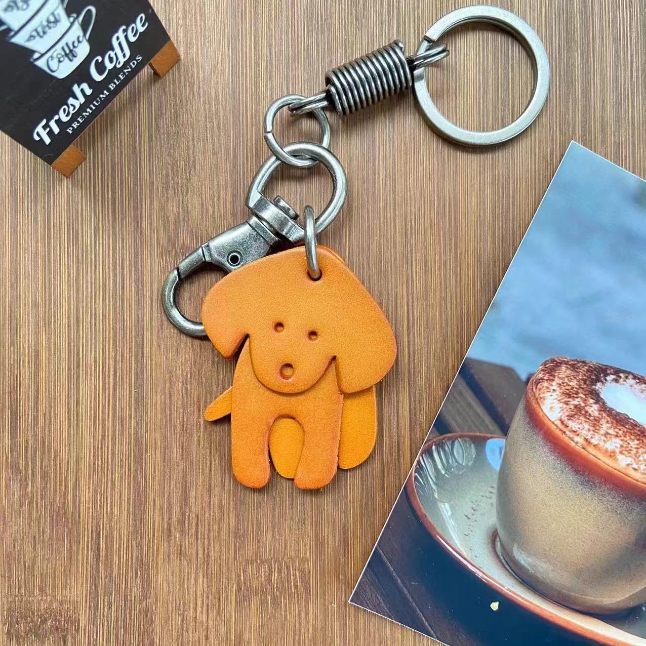 Leather Craft Dog Keychain Animal Cute Key Chain Funny Active Puppy Keyring Charm Pendant for Women and Men, Small - Image 3