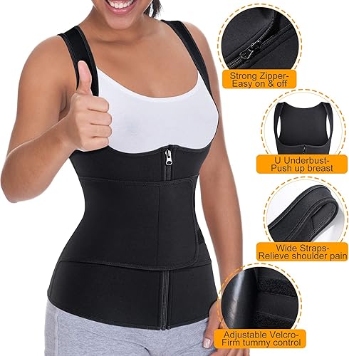 Miniatura 3 de GAODI - Chaleco de entrenamiento de cintura para mujer, corsé delgado de neopreno, camiseta sin mangas con cremallera, camiseta moldeadora de cuerpo