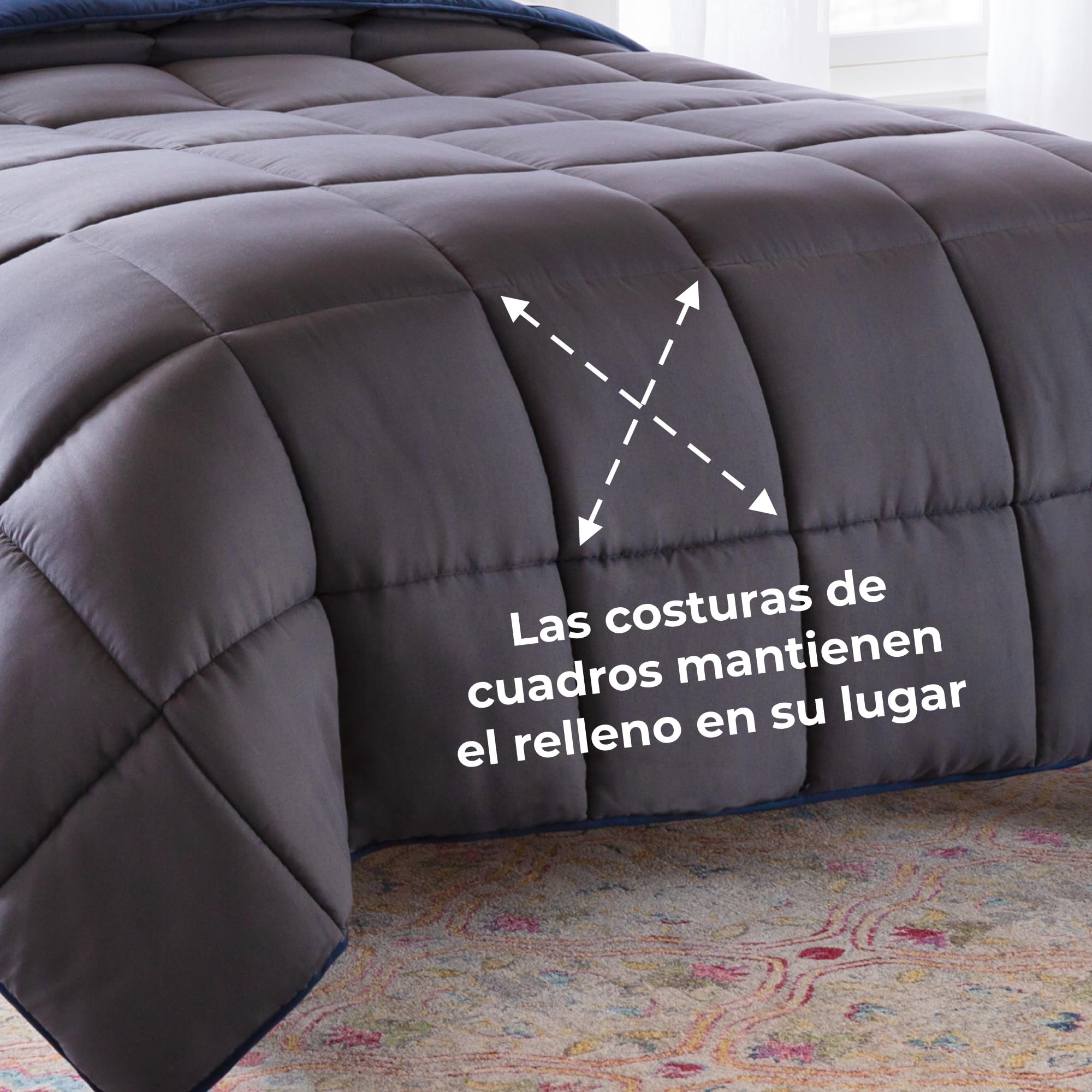 Linenspa Edredón nórdico de microfibra – relleno nórdico 4 estaciones – ultra suave – Edredon Cama 90 (155 x 220 cm), Azul Marino / Gris Oscuro