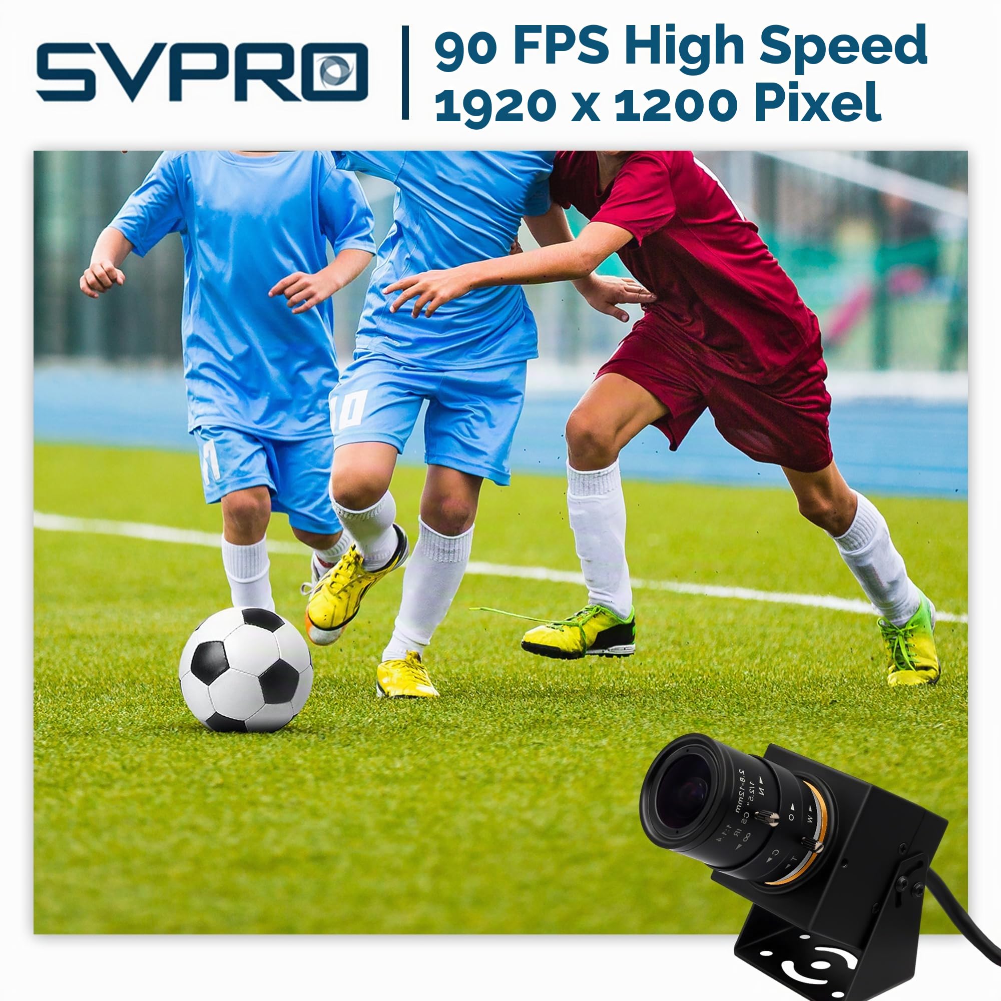 Svpro Global Shutter USB Kamera 2MP 90FPS Hochgeschwindigkeitskamera mit 2.8-12mm Zoomobjektiv, manueller Fokus Close-up Webcam für Glof Swing, Industriekamera USB Plug and Play für Computer