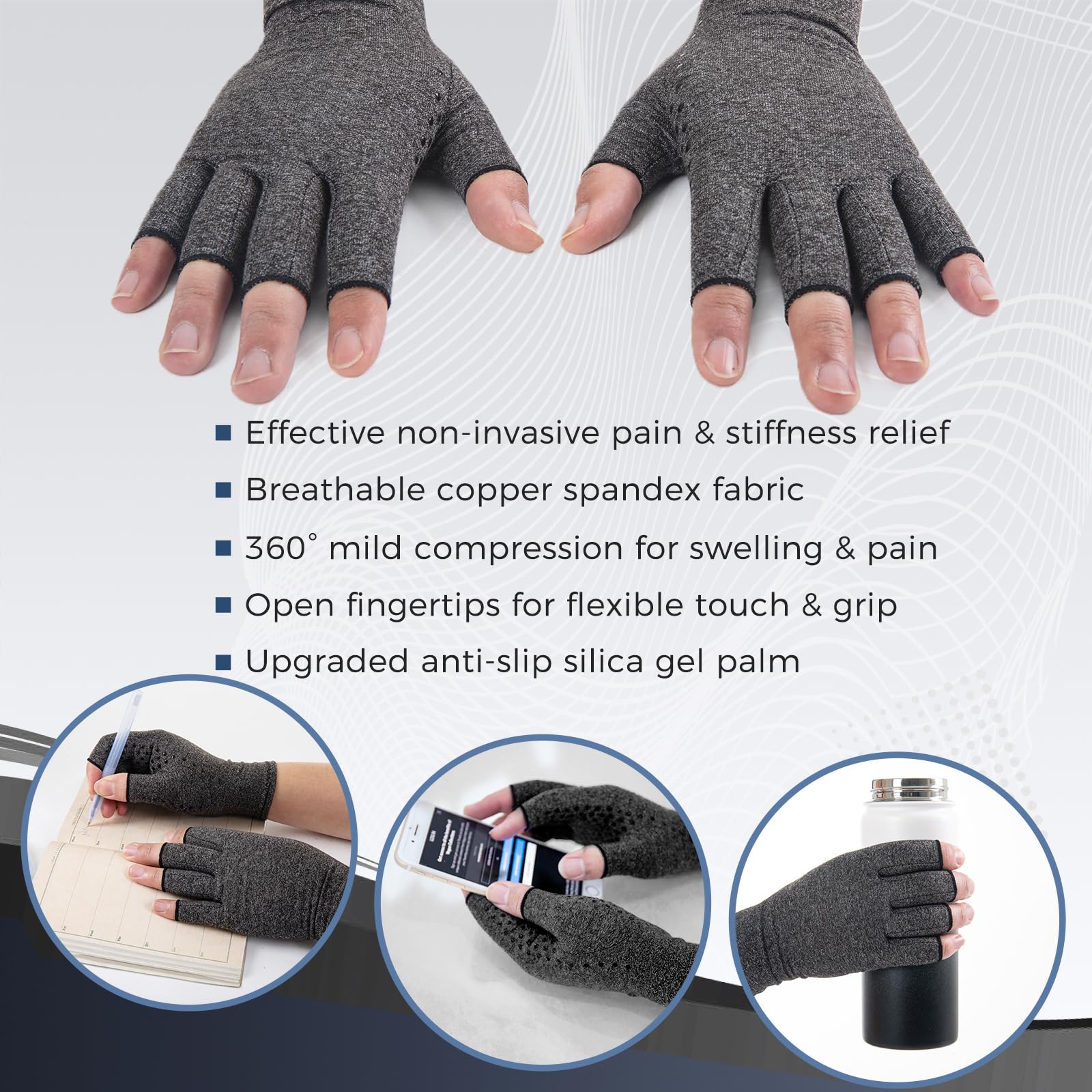 Guantes de compresión para mujeres y hombres, sin dedos, transpirables, absorben la humedad, guantes de compresión para artritis para dolores en las articulaciones