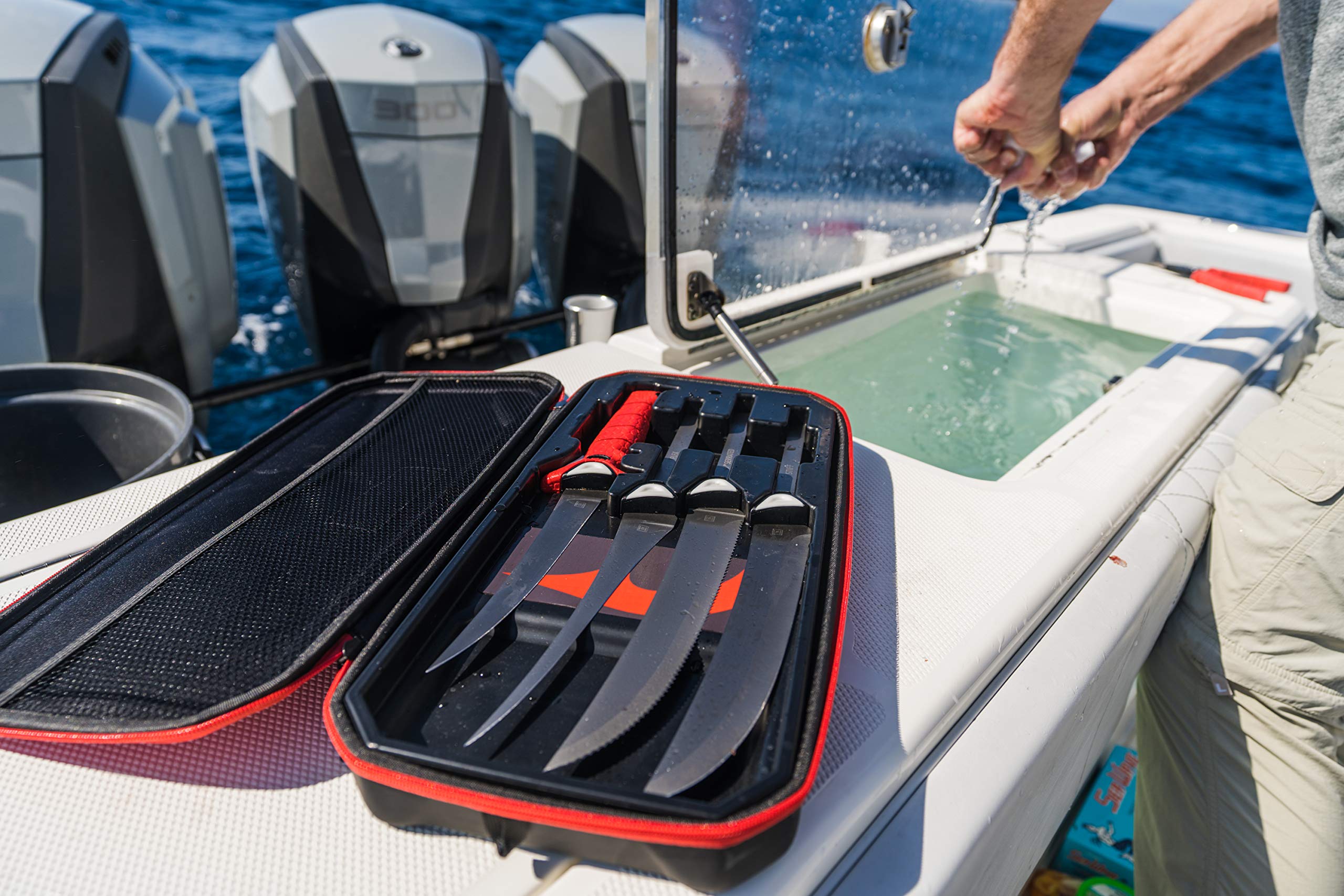 BUBBA Multi-Flex Lame interchangeable avec poignée antidérapante, 4 lames antiadhésives en ti-nitrure et étui pour la pêche