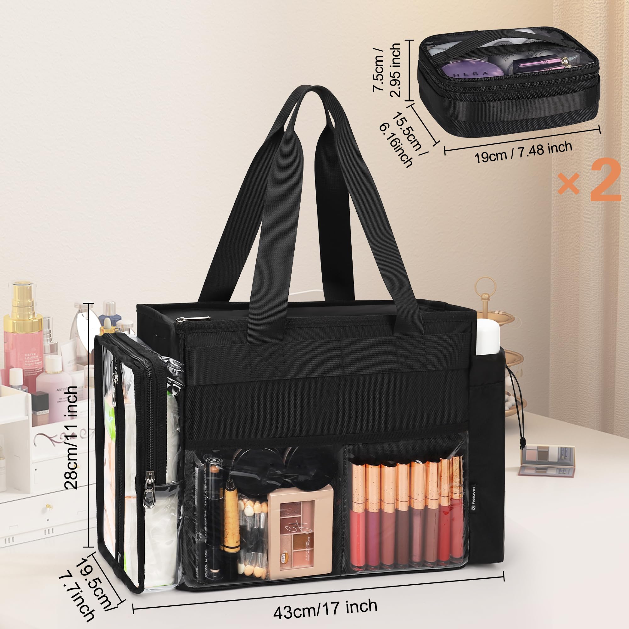TANTO Black Makeup Bag Cosmetic Organizer