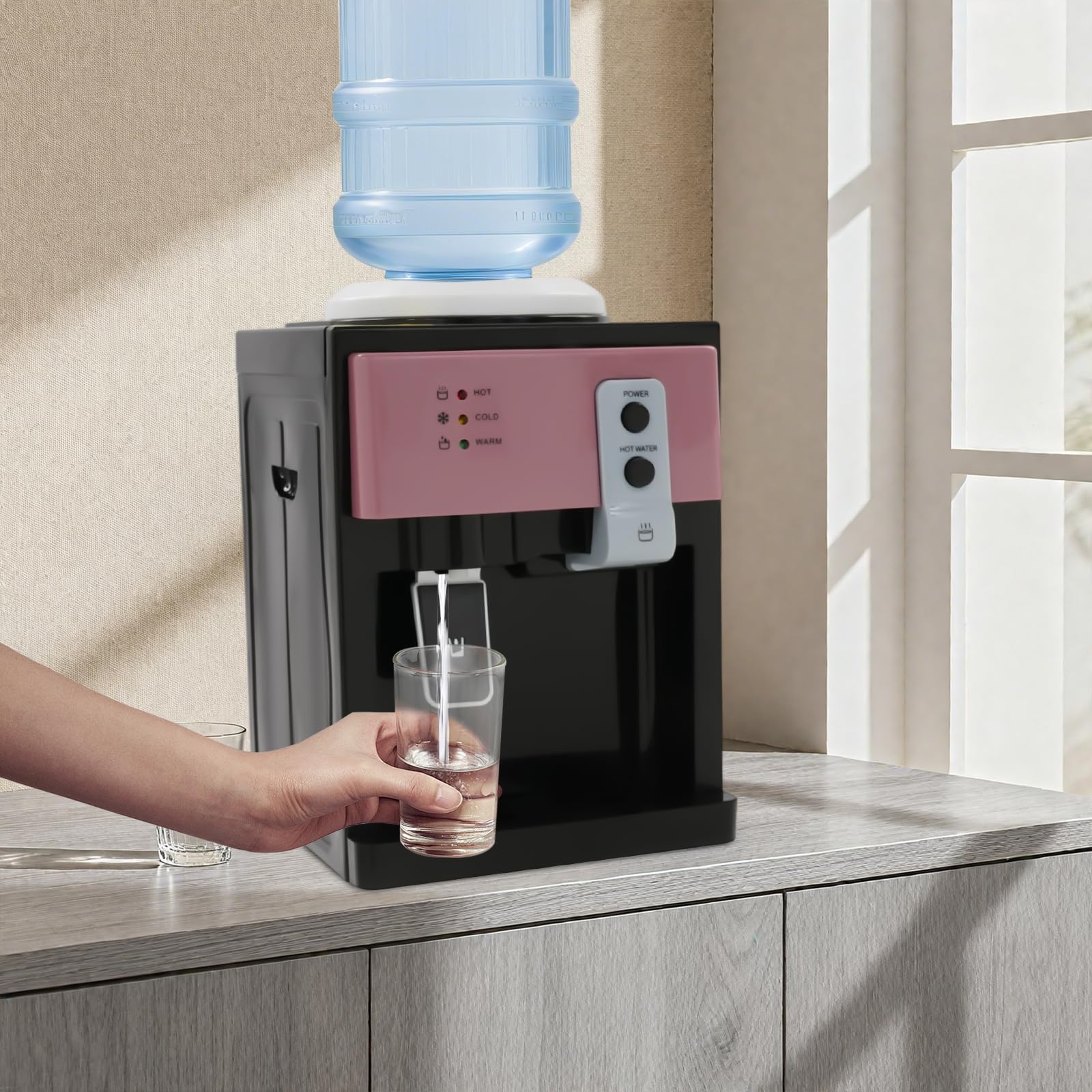 Distributore di acqua calda e fredda, 220 V, erogatore di acqua potabile elettrico con riscaldamento da 500 W e raffreddamento da 75 W, piccolo dispenser di acqua da tavolo per botti d'acqua da