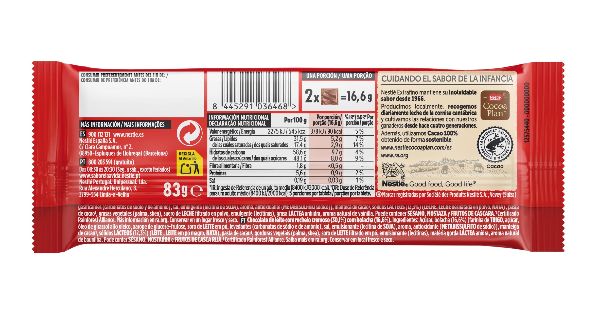 NESTLE EXTRAFINO tableta chocolate con leche y galleta Maria 25x84g
