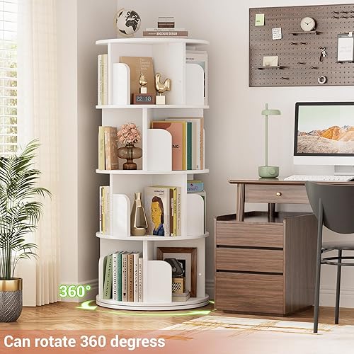 Miniatura 7 de Estantería giratoria, estantería de esquina de madera, estantería giratoria de 360 exhibiciones, estante de almacenamiento giratorio de 4 niveles,