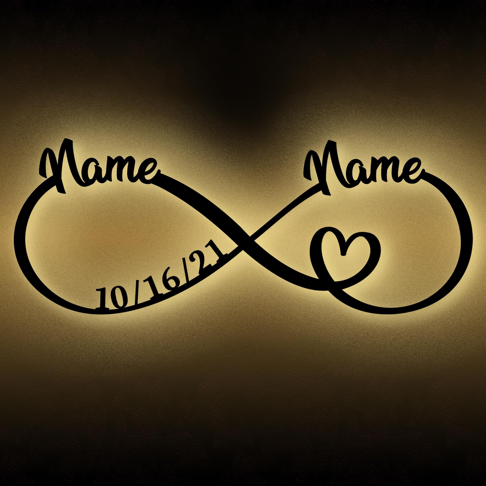 Urhome Unendlichkeitszeichen mit Herz Holz LED Warmweiß Stimmungslicht - Name Paar Datum personalisiert - Schlummerlicht Nachtlicht Liebes-Geschenk Wandleuchte für Braut zur Verlobung Hochzeitstag