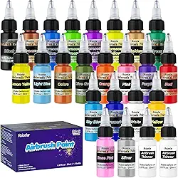Roizefar Tinta para aerógrafo, 22 cores com conjunto de tinta para aerógrafo mais fino, tintas à base de água, tintas acrílicas prontas para pulverizar, inclui cores metálicas e neon, 20 ml/frasco
