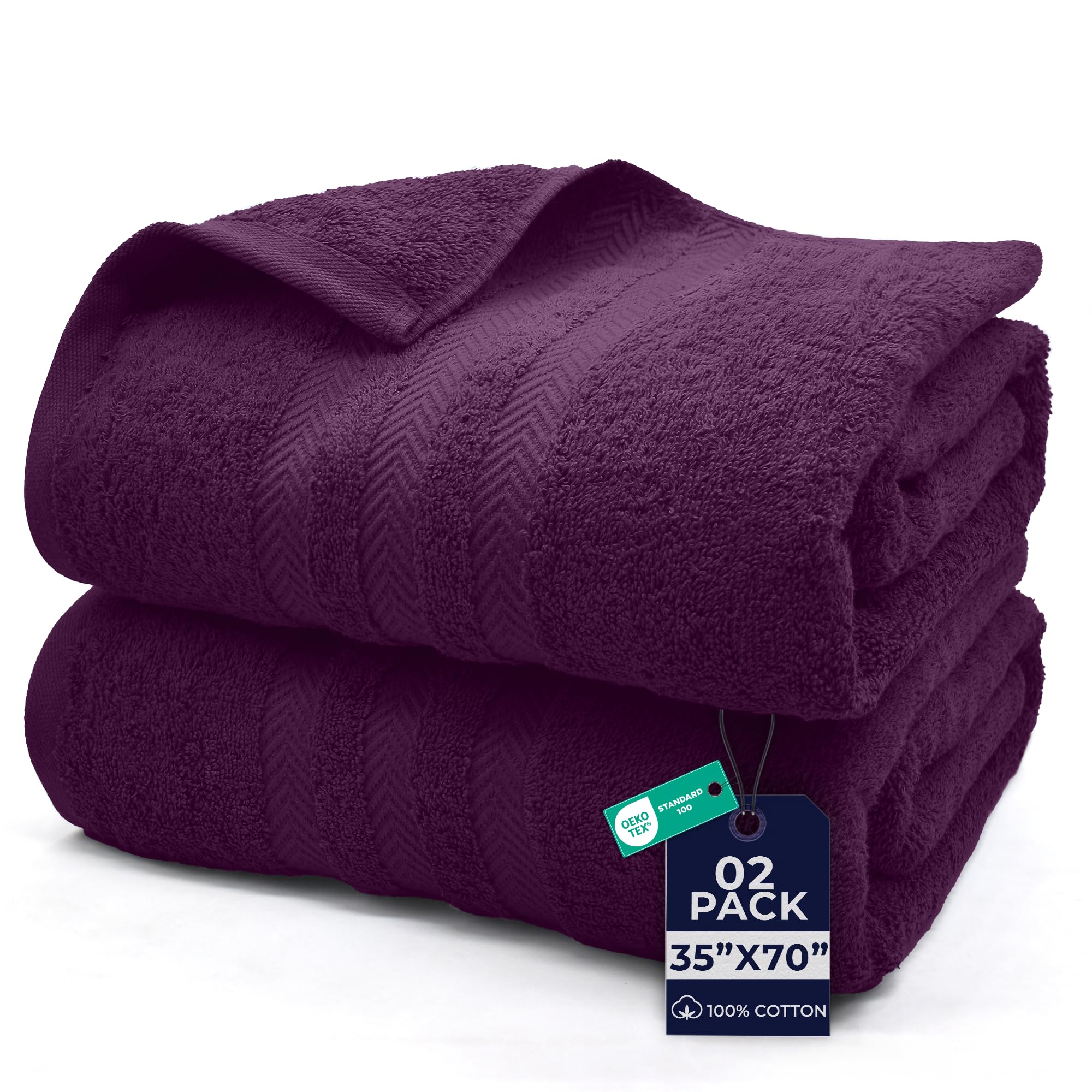 DAN River 2 Pack Bath Sheets Extra Large 35x70, Large Bath Towels for Adults, XL Oversized Heavy Duty Towel Set, 600 GSM 100% Ring Spun Cotton, Soft Quick Dry, Purple Passion