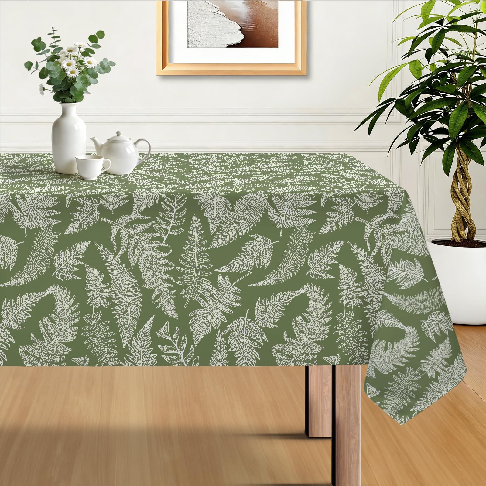 hometrixx Spring Summer Rectangle Table Cloth Green Leaves Wild Fern Washable Wipeable Polyester Tablecloth Stain Wrinkle Resistant Oil Proof Table Cover Kitchen Decor for Dinner Picnic,140×180cm — image 1