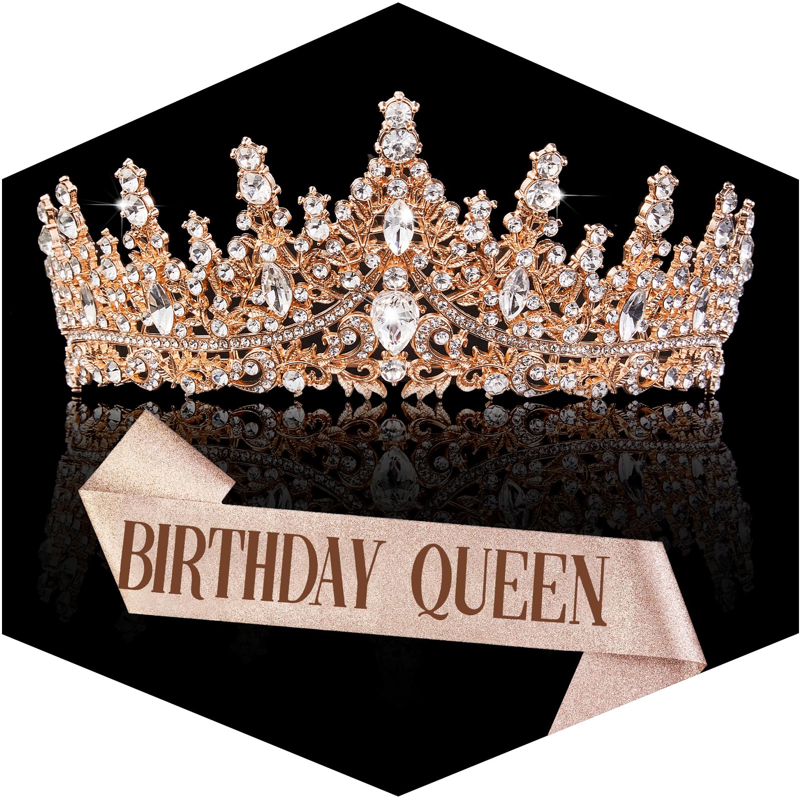 Gold Crown for Women Crystal Princess Tiaras Rhinestone Queen Headband Wedding Bridal Hair Accessories Birthday Prom Pageant Party Coming of Age Ceremony Photo Props