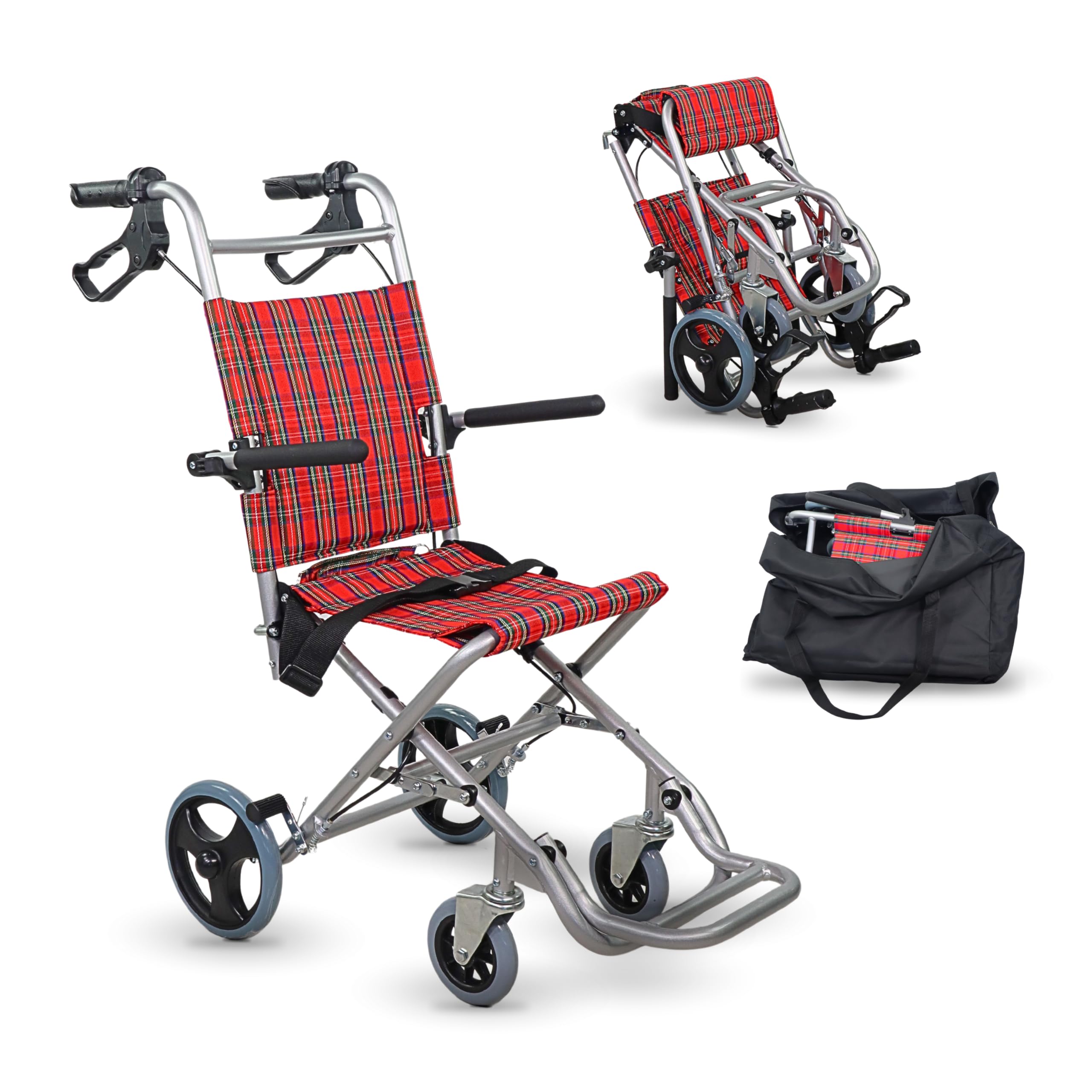 Mobiclinic®, Wózek inwalidzki tranzytowy dla osób starszych, Modell neptuno, Aluminium, Składany, Składany podnóżek i podłokietniki, Siedzisko, Ultralekki, Hamulce na uchwytach, Czarny