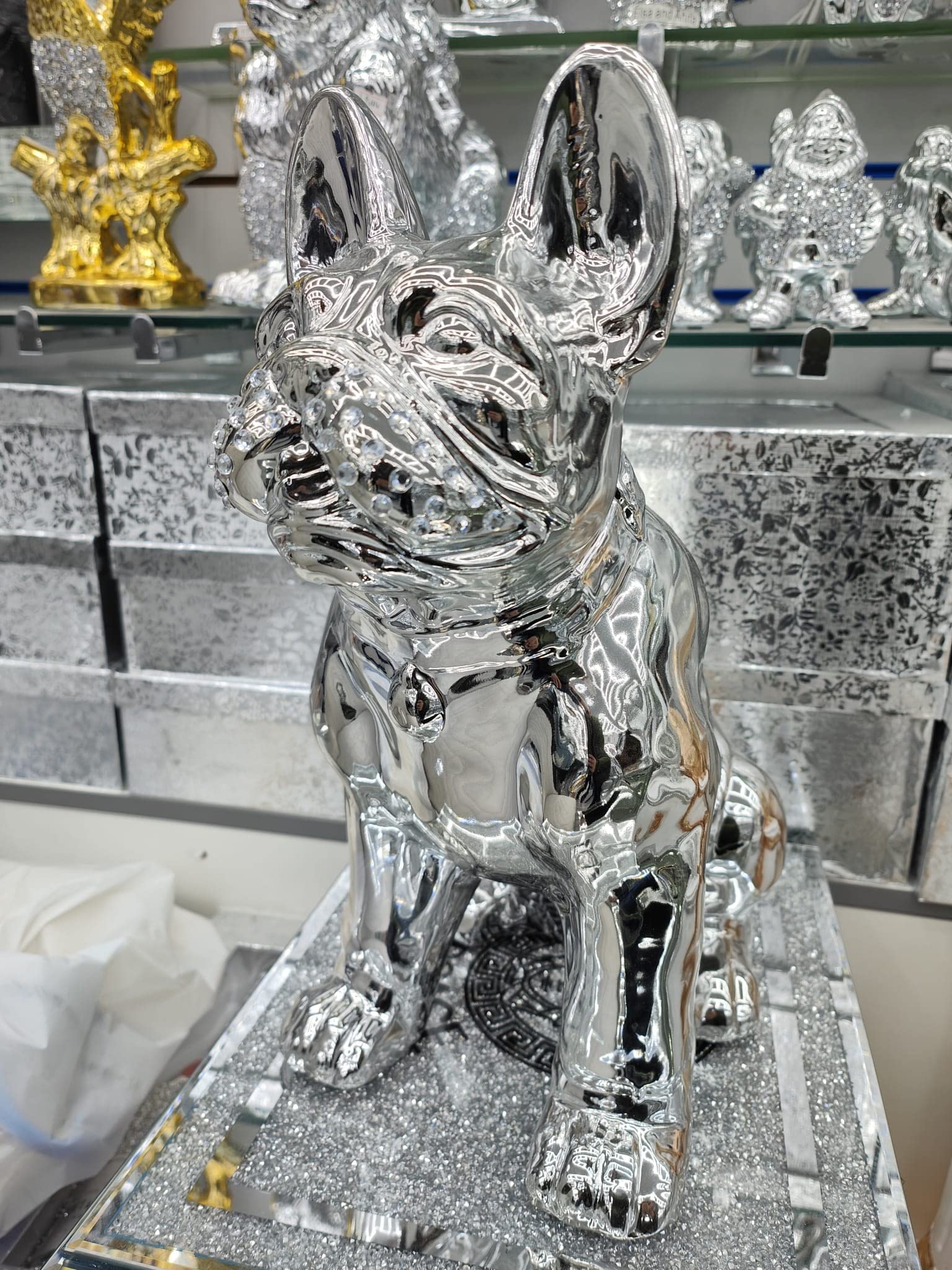 Biznest Silver American Bully Sculpture Gold & Bull Dog Ceramic Shelf Sitter Ornaments Home Décor ( Style 1)