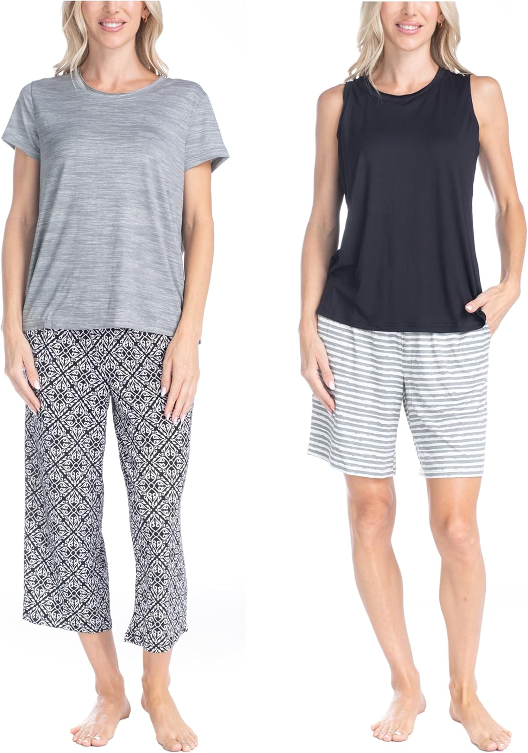 MUK LUKS Women's 4 Piece Pajamas - T-Shirt, Tank Top, Shorts and Capris, Sleep and Lounge Set, Conjunto de Pijama