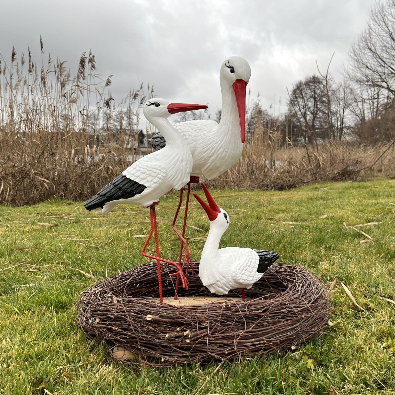 Nido de Cigüeña Jardín 3 Figura Cigüeña de plástico decoración