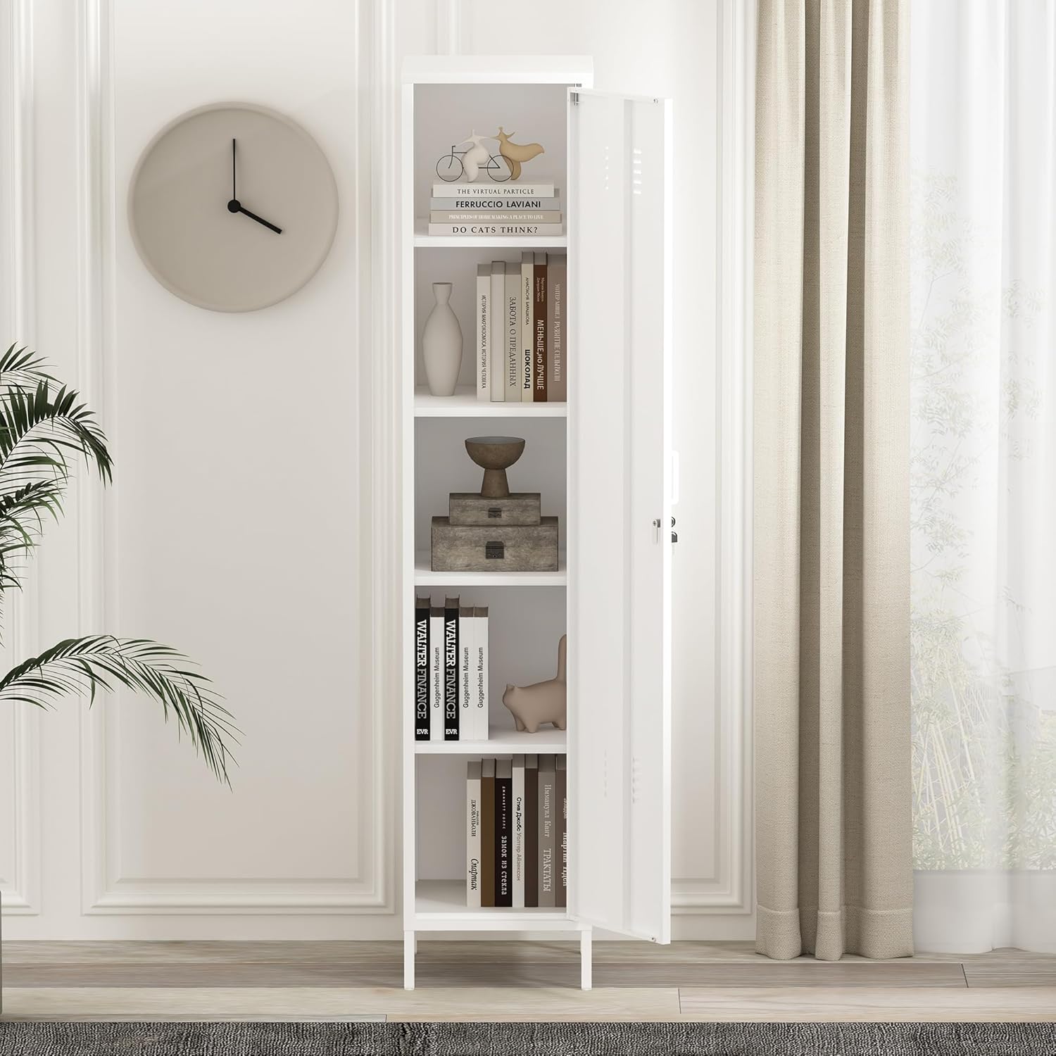 Manhattan Comfort Naomi 72.8'' Tall Storage Cabinet, Single Metal Locker with Lock, Adjustable Shelves, Vented Door & Floor Protectors, Modern Garage & Office Organizer, White