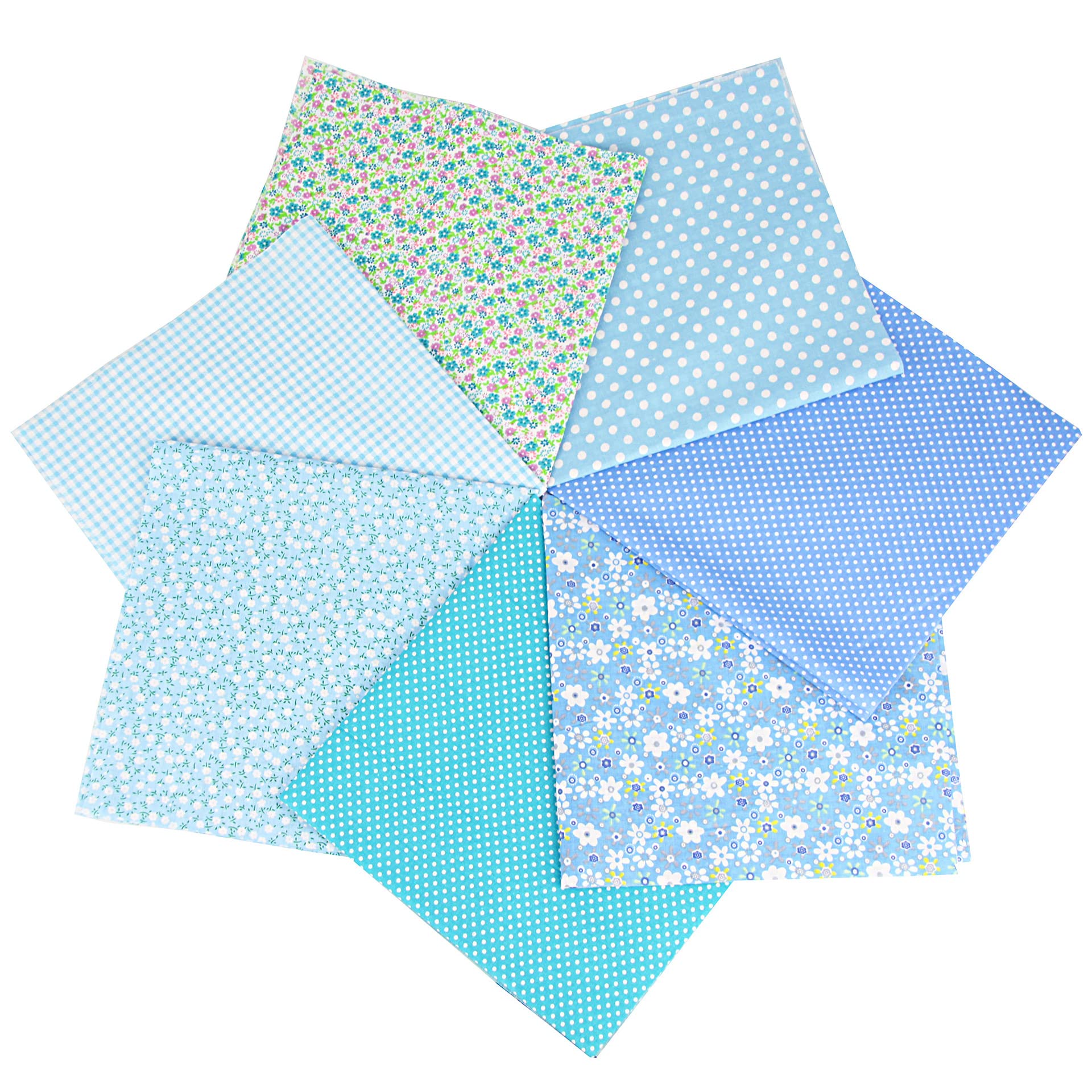 Ethlomoer Blue 7Pcs Fat Quarters Fabric Bundles - Cotton Material, 9.84X9.84in, Soft&Durable For Dressmaking, Patchwork, Diy Crafts & Sewing