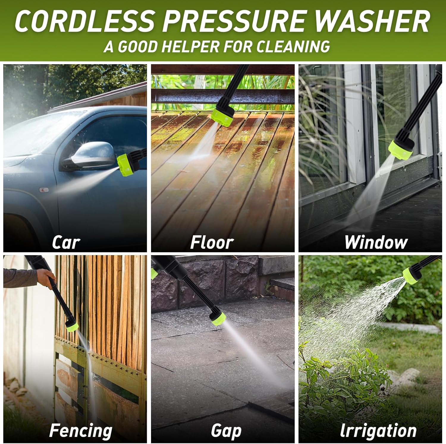 Cordless Pressure Washer,1200PSI Battery Powered with Foam Cannon, 6-in-1 Nozzle, Portable Power Washer for Car, Patio, Home & Garden Cleaning - Image 6