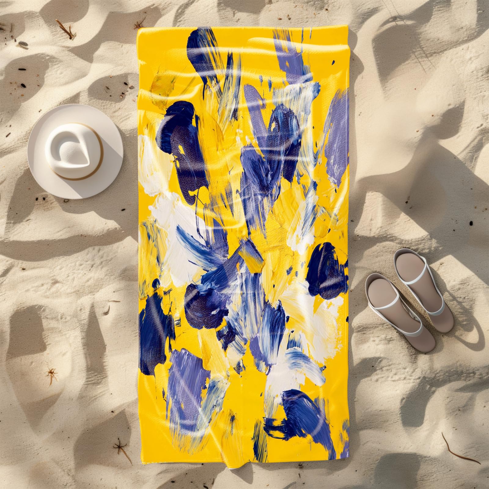 Generico Telo Mare Grande Modello Giallo Blu | Microfibra Telo Mare Antisabbia Leggero Compatto Asciugatura Rapida Assorbente Per Piscina Bagno Lavabile Fino