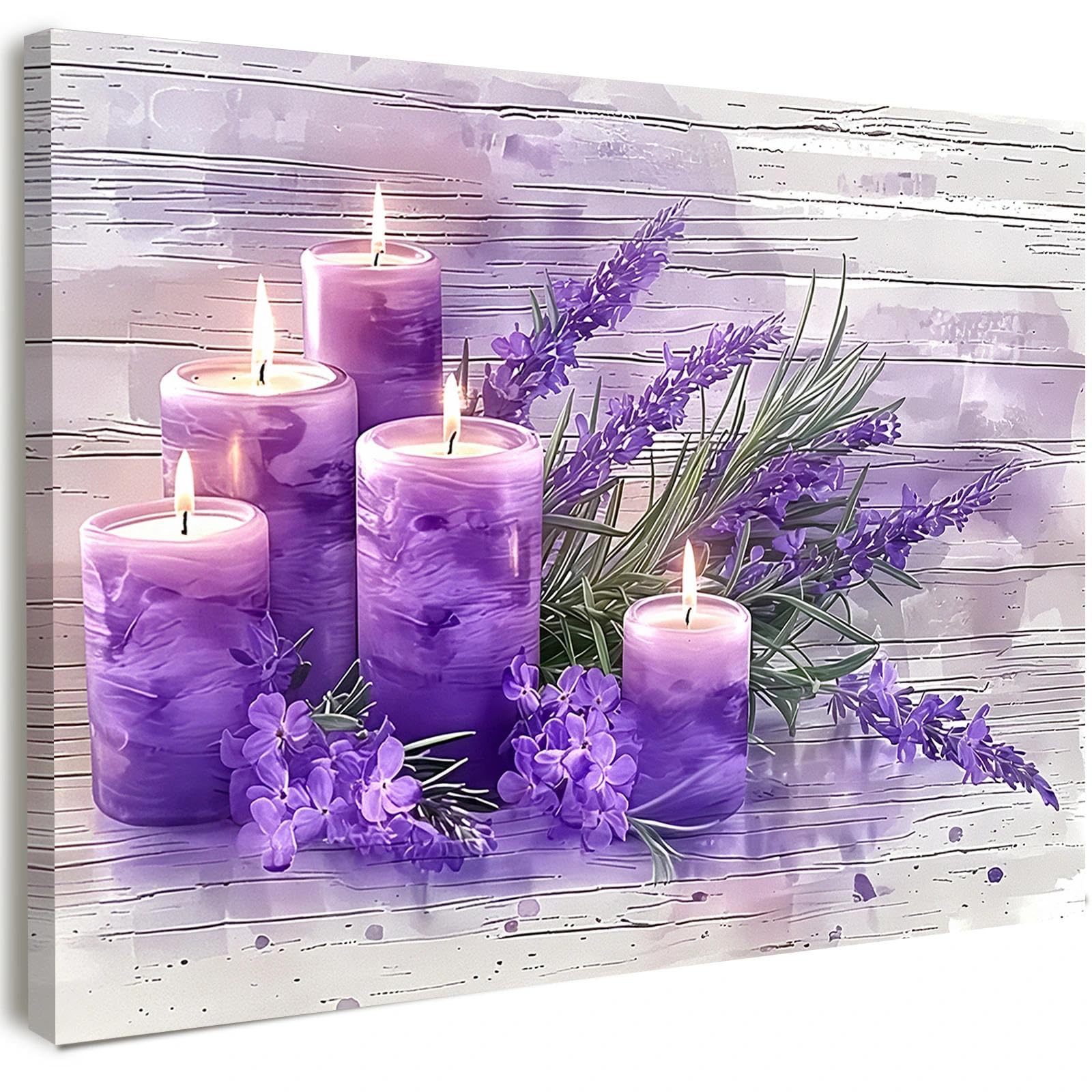 Qiukoo Canvas Wall Art Framed – Purple Lavender Candles Artwork, Calm Spa Relaxing Wall Decor for Bedroom, Living Room, Bathroom or Meditation Corner Home Decoration, with Hooks and Nails, 12x16 Inch — image 1