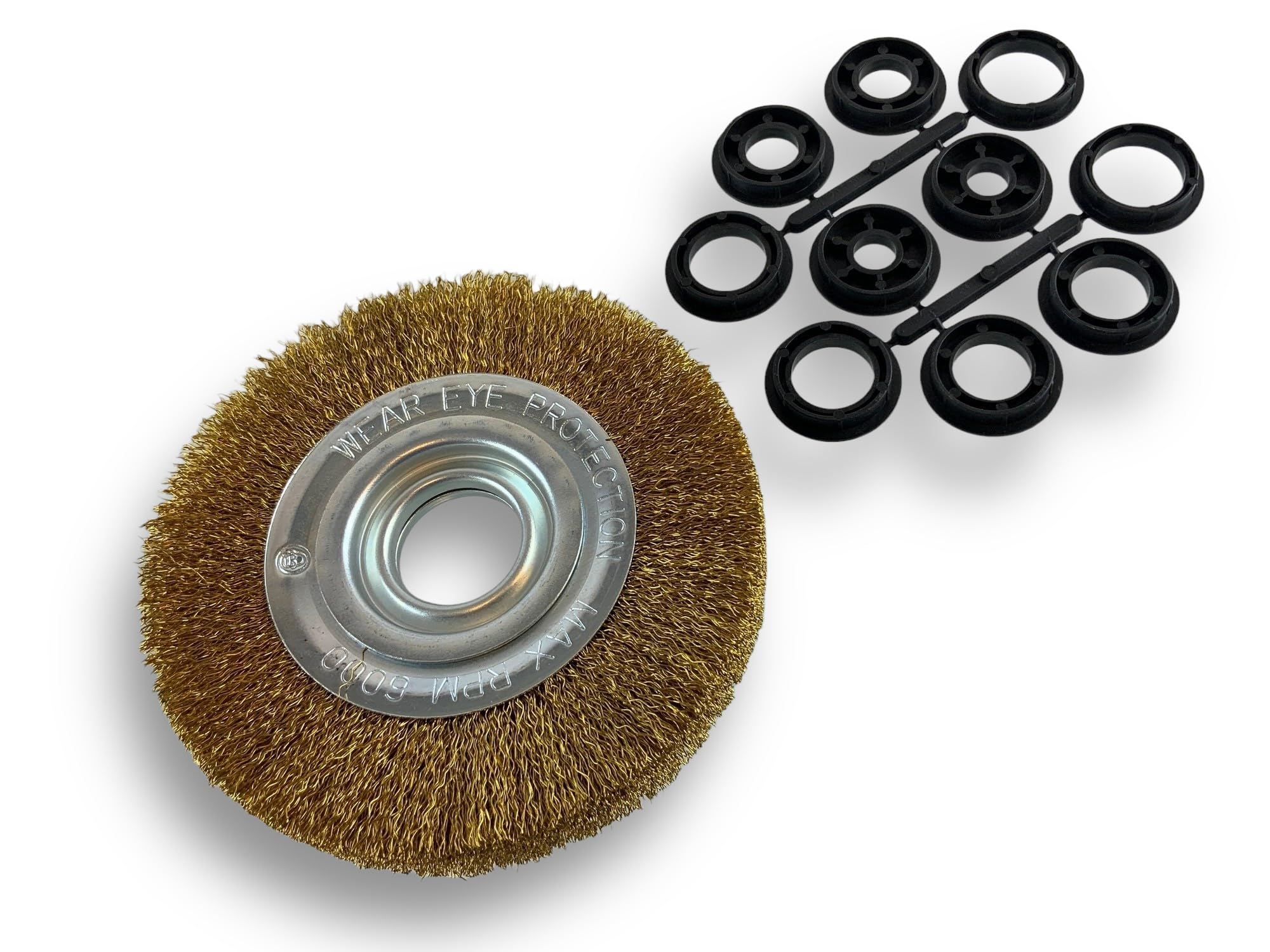 KIBROS 235152LV | Okrągła szczotka metalowa Otwór | Ø 150 mm | Mosiądz drut falisty 0,20 | Szlifierka warsztatowa | Reduktor Adapter | Polerowanie szlifowania zadziorów szczotkowania, 153 cm
