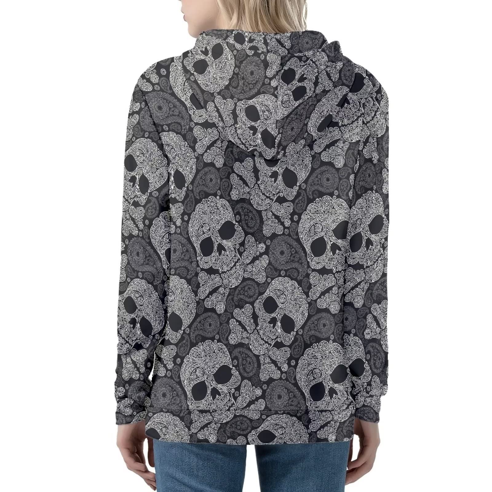 Binienty Carino Felpe con cappuccio Giacca Oversize Felpe Casual Coulisse Zip Up Felpa con cappuccio con tasca, Teschio Paisley, M