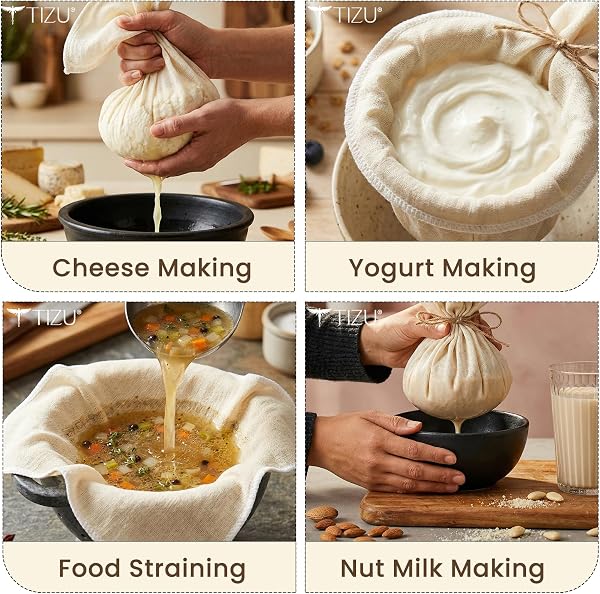 12 Piezas Paños de Queso 50x50cm-Grado 100 Algodón no Blanqueado al 100% Reutilizable para Filtrado Hacer Leche de Nueces, Yogur y Queso (Tela de Filtración, Cheese Cloth, 12Pcs) (12 Pcs) - 4