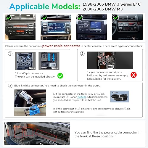 Miniatura 2 de Eonon Estéreo de coche 6+64GB para BMW Serie 3 325i 330i M3 323i (E46) 1999-2005, Android 13 Wireless CarPlay y Android Auto Car Radio, Unidad