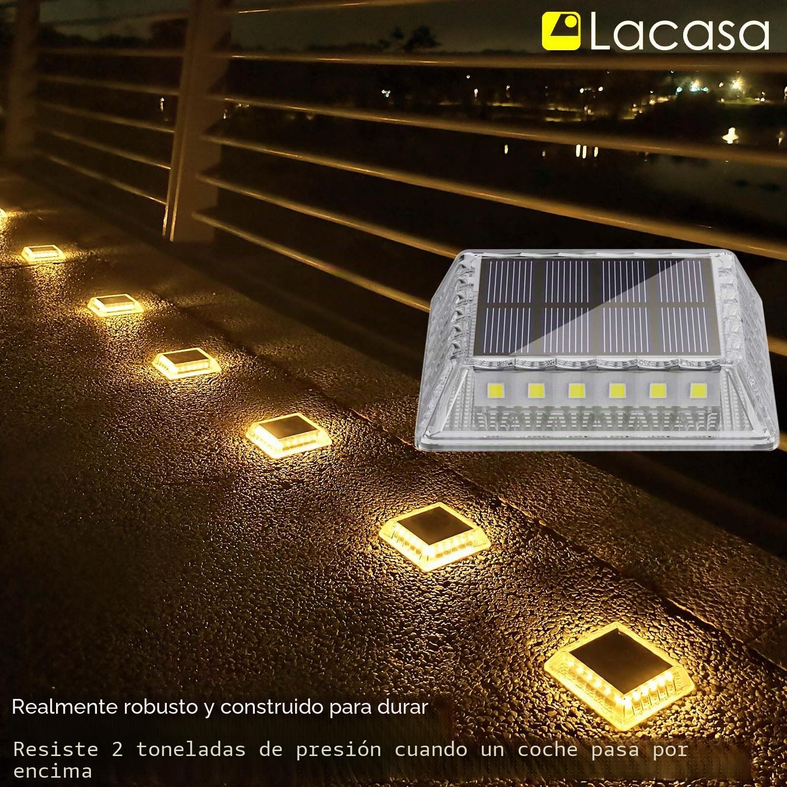 Lacasa Luces Solares Jardin, 8 Pack 30LM LED Lámpara Solar Exterior IP68 Impermeable Luz Solar del Piso Auto ON/OFF Lámparas Solares para Step Camino Deck Dock Valla, Blanco Cálido 2700K Redondo