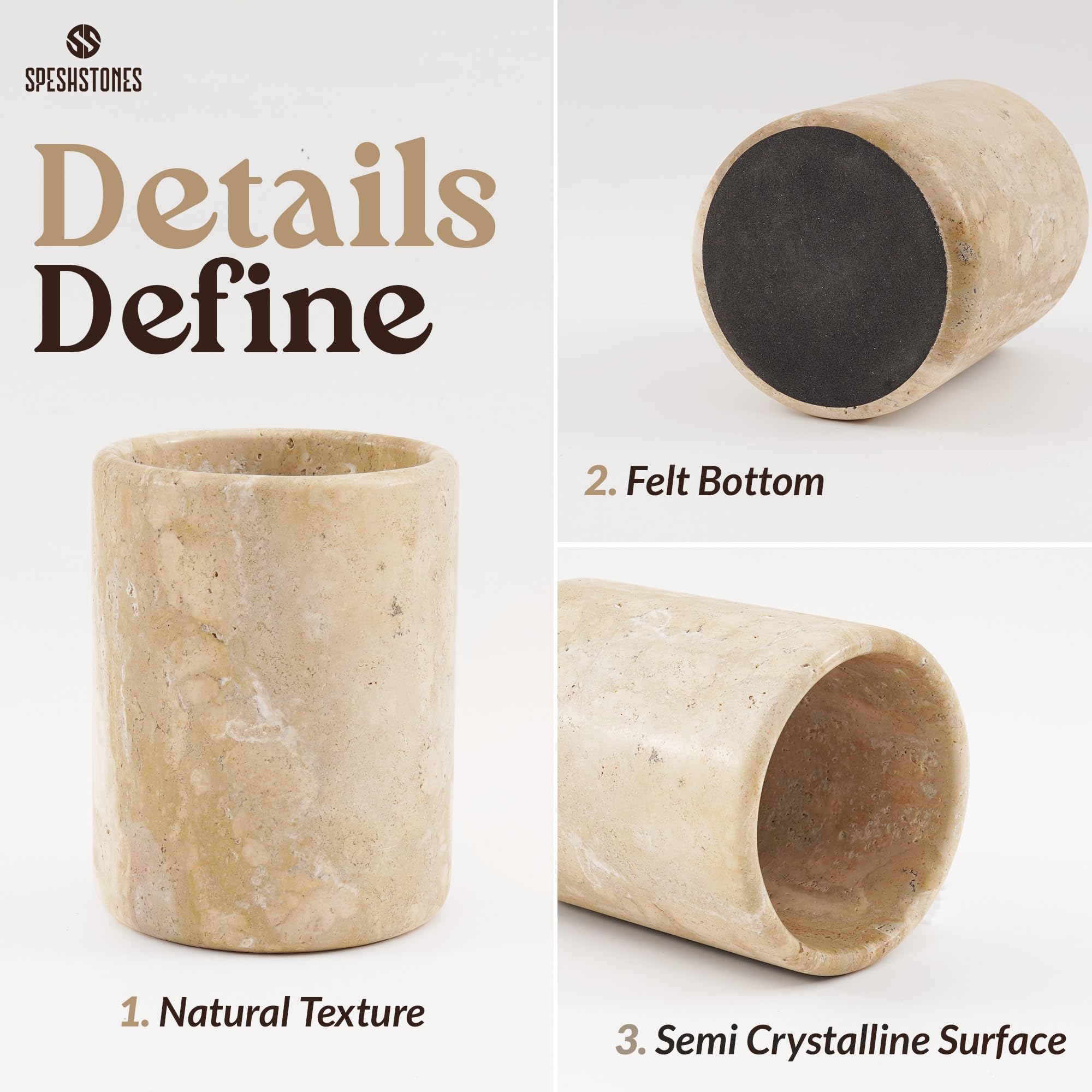 SPESHSTONES Portautensili in marmo, 16,5 cm, in pietra, per utensili da lavoro, contenitore per cucchiai e spatole, organizer, per decorazione della cucina
