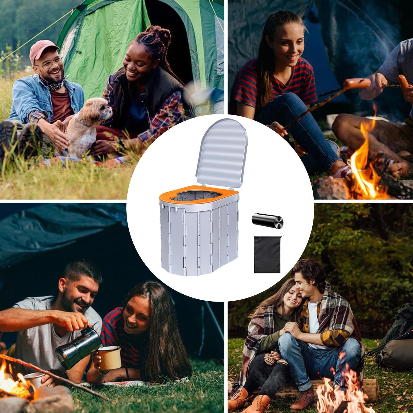 Inodoro plegable portátil – Silla de inodoro plegable, orinal Compact Camp | Llevar la con bolsas desechables para viajes de baño para coche de camping al aire libre, de aseo