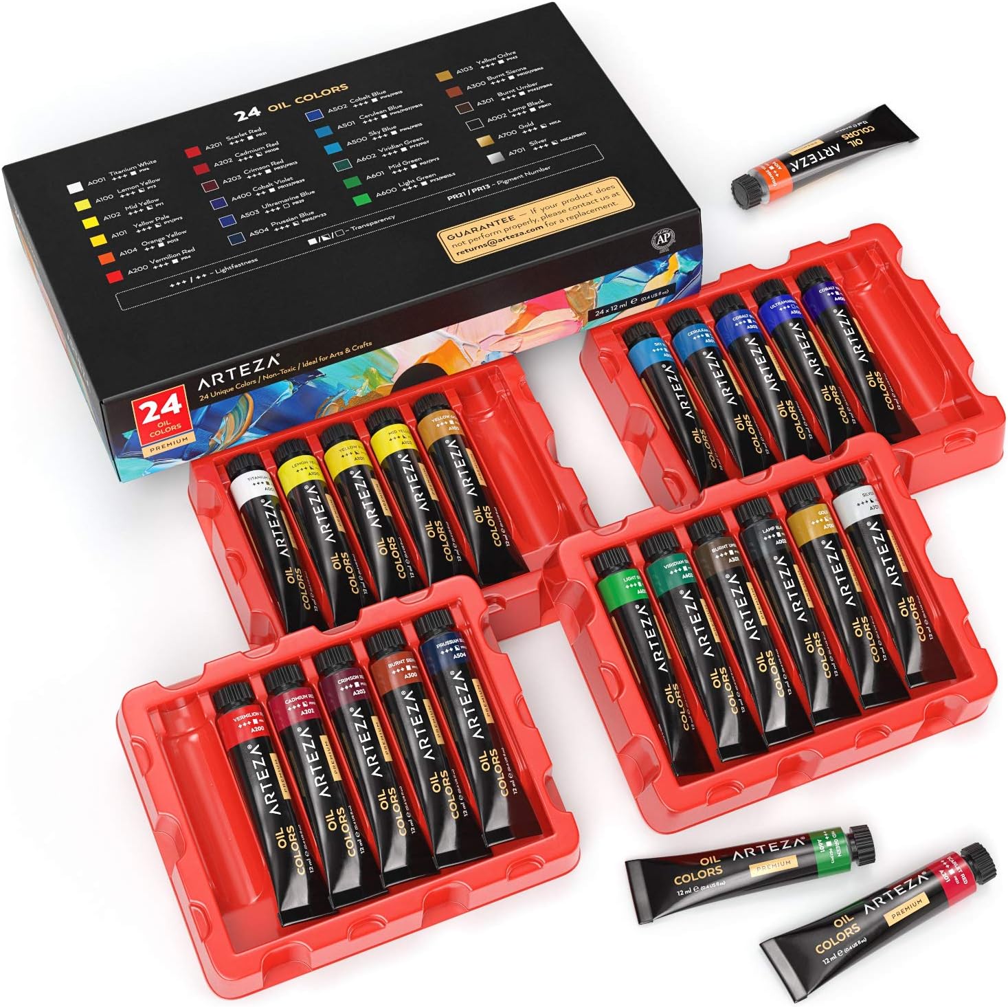Oil Paint, Set of 24 Colors/Tubes (24x12ml/0.4oz) with Storage Box, Rich Pigments, Vibrant, Non Toxic Paints for The Professional Artist, Hobby Painters & Kids, Ideal for Canvas Painting