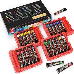 ARTEZA Conjunto de tintas a óleo, 24 cores em tubos de 12 ml, suprimentos de pintura a óleo ricamente pigmentados para tela, suprimentos de arte para artistas iniciantes e profissionais, kit de pintura a óleo