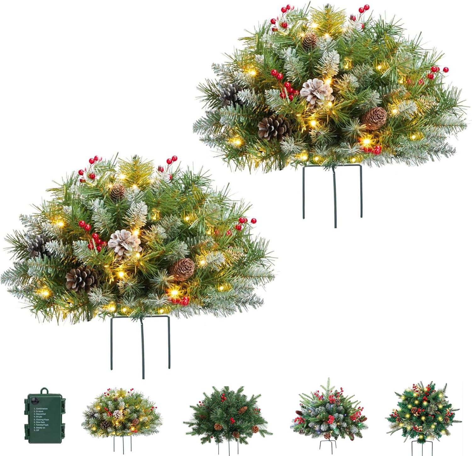 Holiday Planters, Holiday Planter Filler, with red Berries and Pine Cones, Artificial Luminous Christmas Flower with Triangular Stand, for Christmas, Birthday Parties, or as Gifts (B)