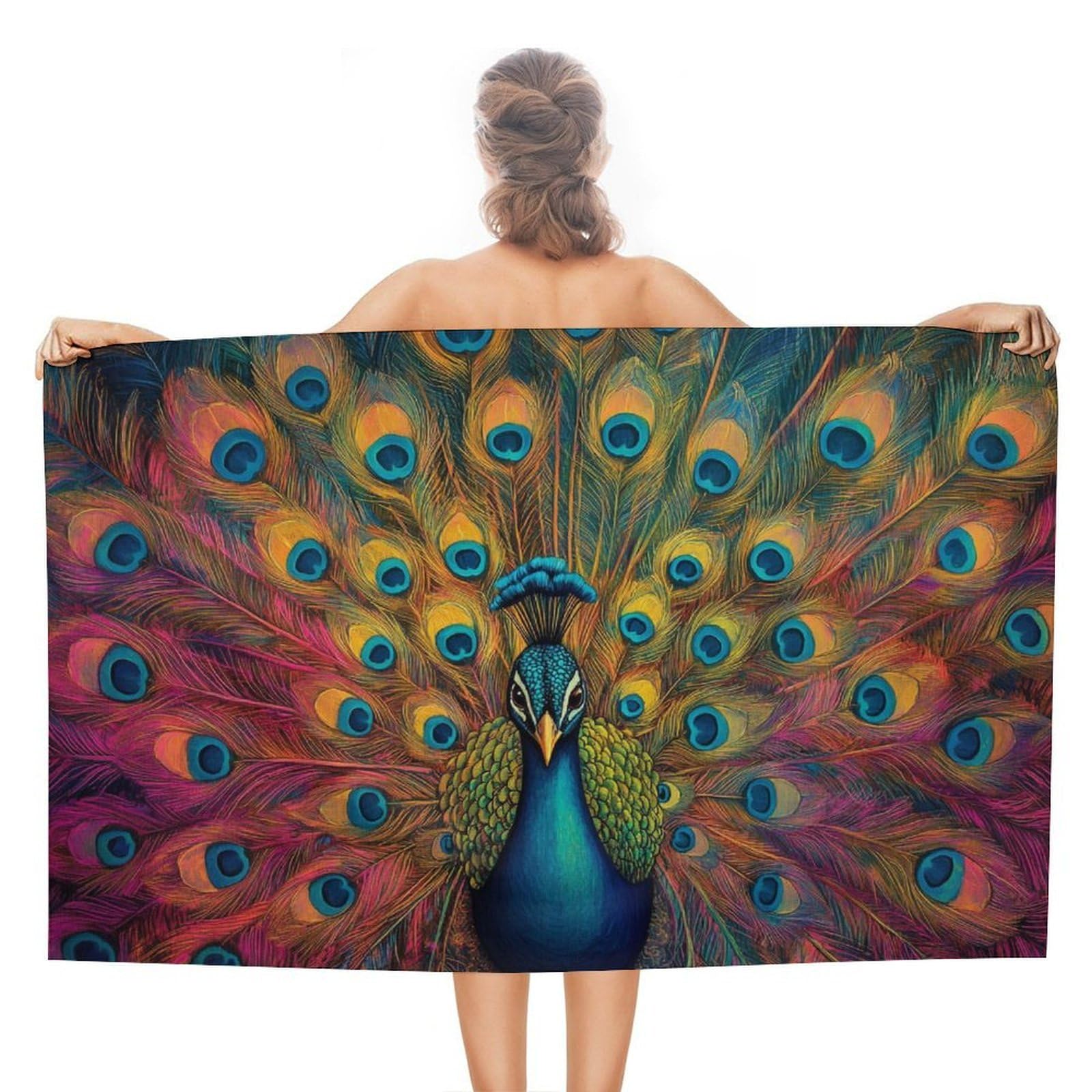LSRCPD Peacock Feather Beach Towel Sand Free Microfiber Large Shower Towels Multipurpose Absorbent for Bathroom Pool 130x80 CM
