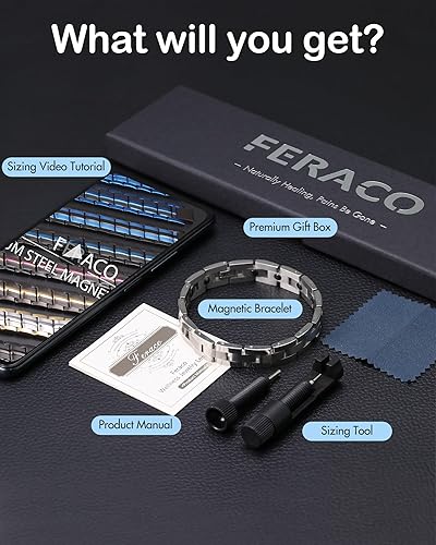 Miniatura 6 de Feraco Pulseras magnéticas para hombre elegante pulsera magnética de acero inoxidable de titanio con herramienta de tamaño regalos de joyería para